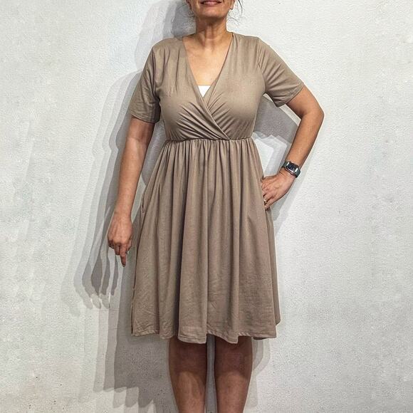Zenana Tan Midi Faux Wrap Dress Sz XL - Picture 1 of 12
